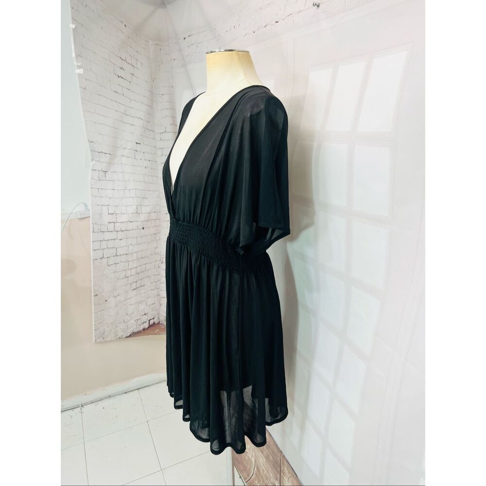 Torrid Deep Black Chiffon Smocked Waist Sheer Surplice Cover-Up Dress Size 1X - Picture 6 of 12